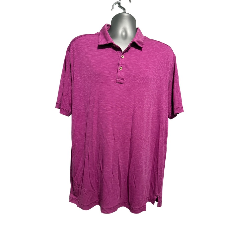 Tommy Bahama Mens XL Magenta Purple Slub Texture Short‎ Sleeve Polo Shirt Marlin